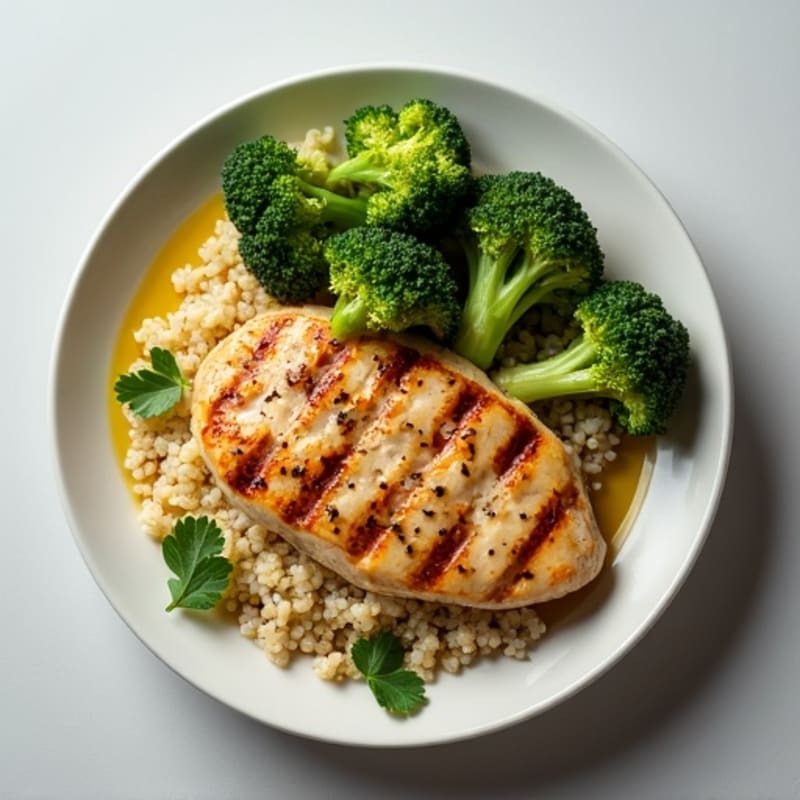 Grilled Chicken Breast with Quinoa and Roasted Broccoli