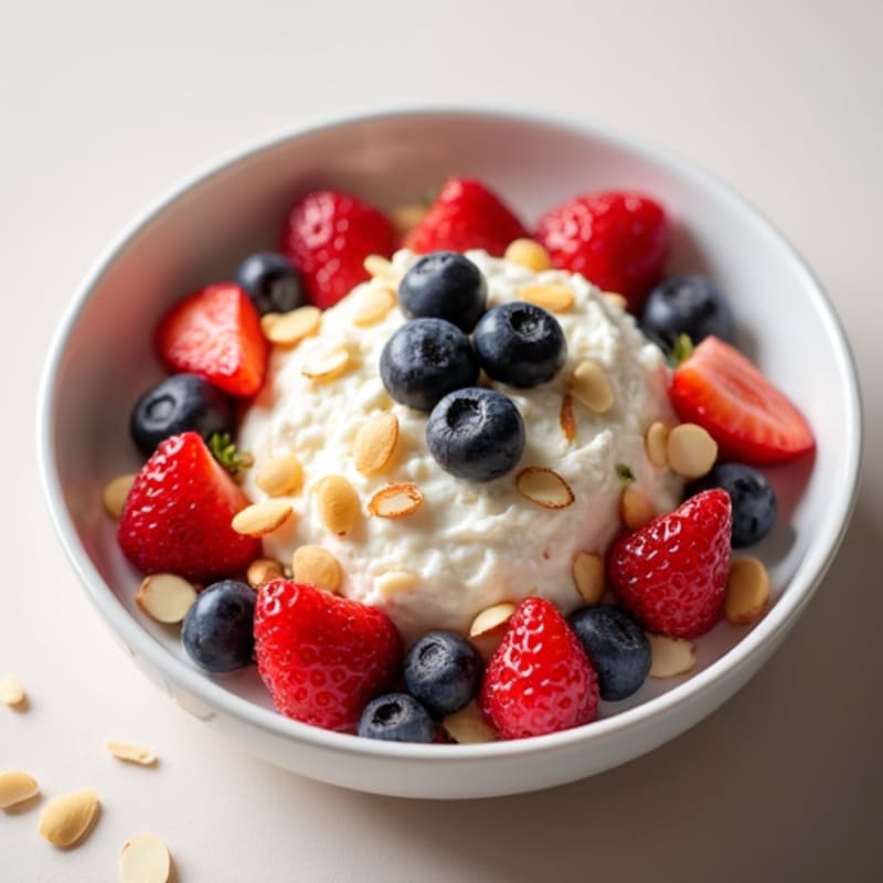 Cottage Cheese with Sliced Almonds and Fresh Berries
