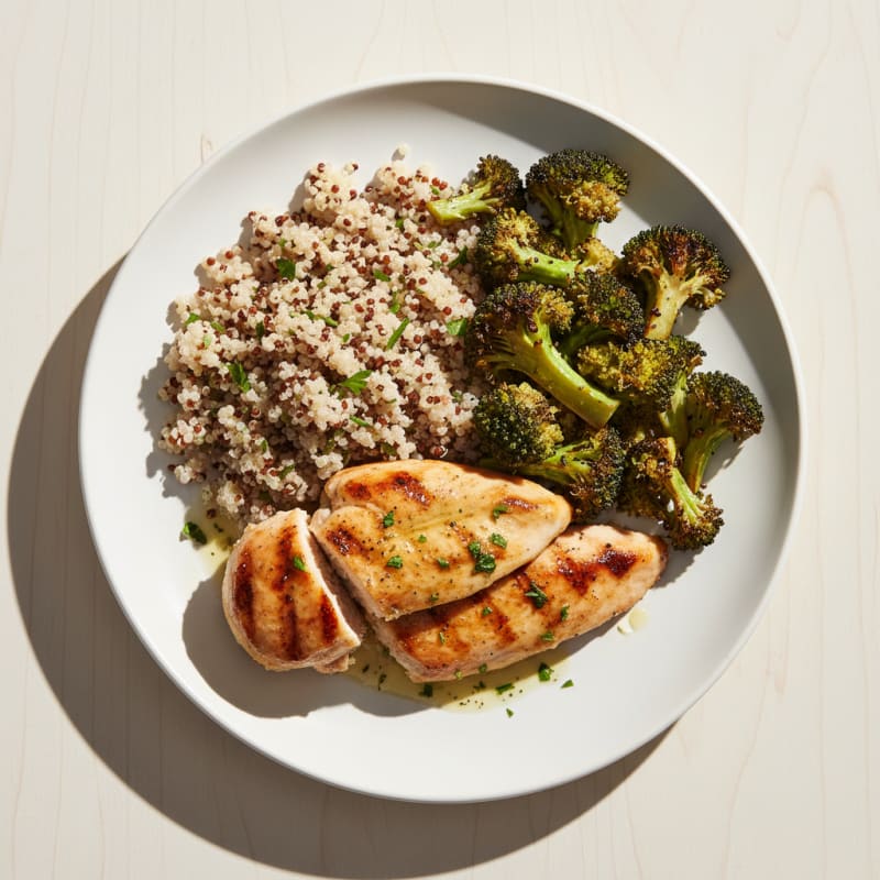 Grilled Chicken Breast with Quinoa and Roasted Broccoli