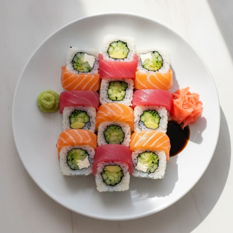Rainbow Sushi Rolls with Wasabi