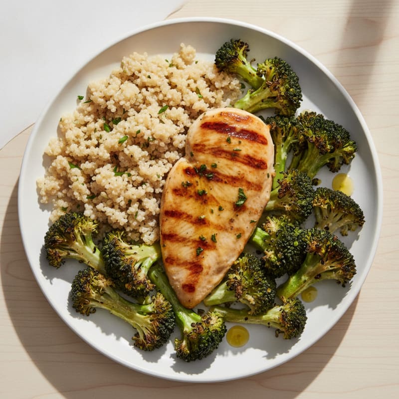 Grilled Chicken Breast with Quinoa and Roasted Broccoli