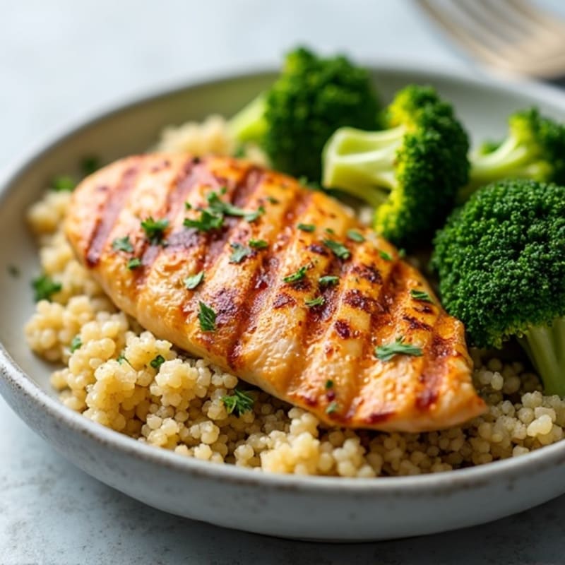 Grilled Chicken Breast with Quinoa and Roasted Broccoli