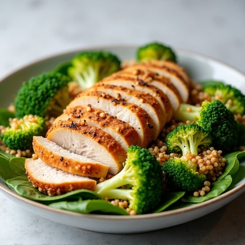 Grilled Turkey Breast Salad with Quinoa and Roasted Broccoli