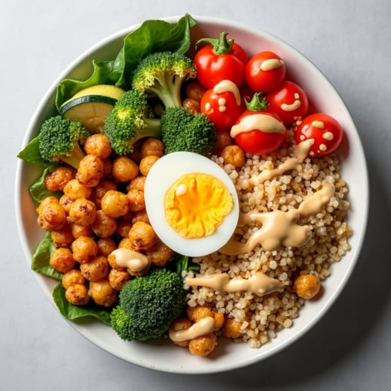 Crispy Chickpea and Roasted Vegetable Buddha Bowl with Creamy Tahini Drizzle