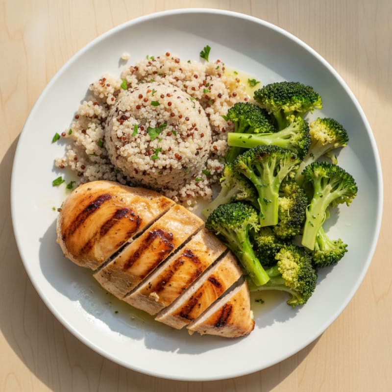 Grilled Chicken Breast with Quinoa and Steamed Broccoli