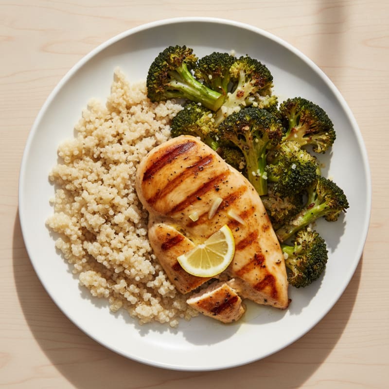 Grilled Chicken Breast with Roasted Broccoli and Quinoa