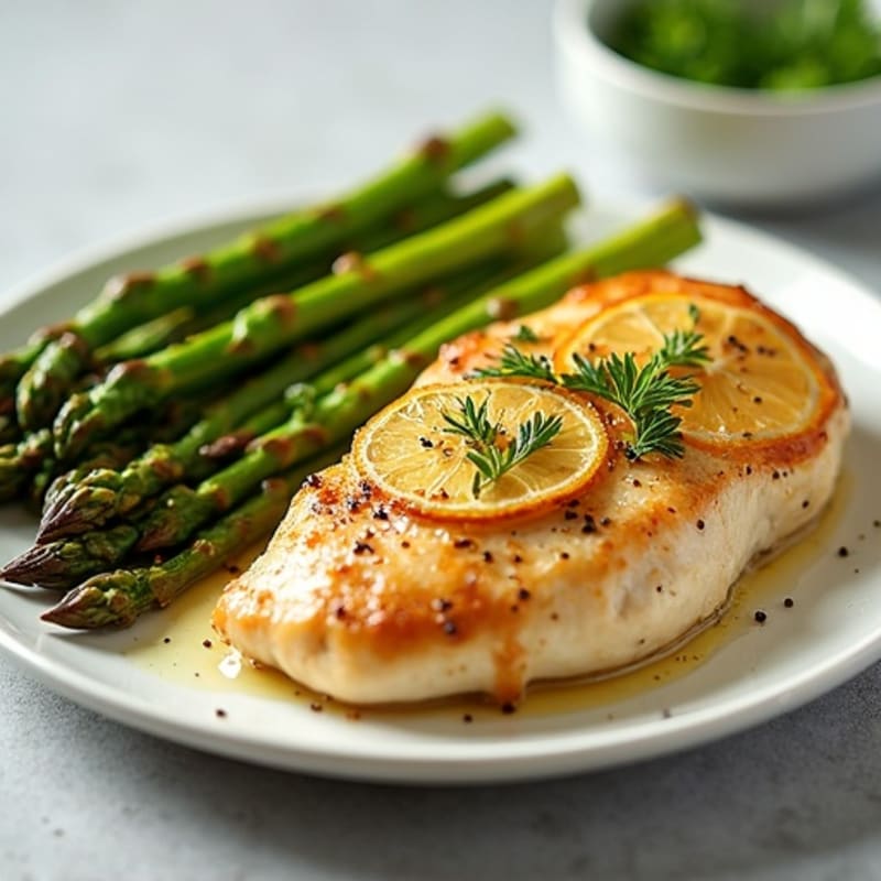 Lemon Garlic Pan-Seared Chicken Breast with Roasted Asparagus