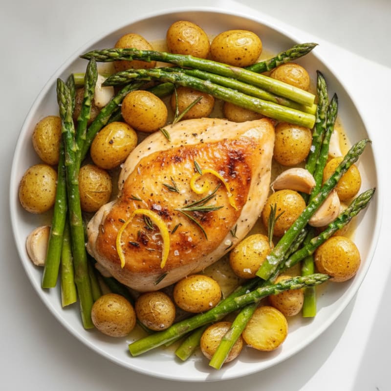 Lemon Herb Roasted Chicken with Asparagus