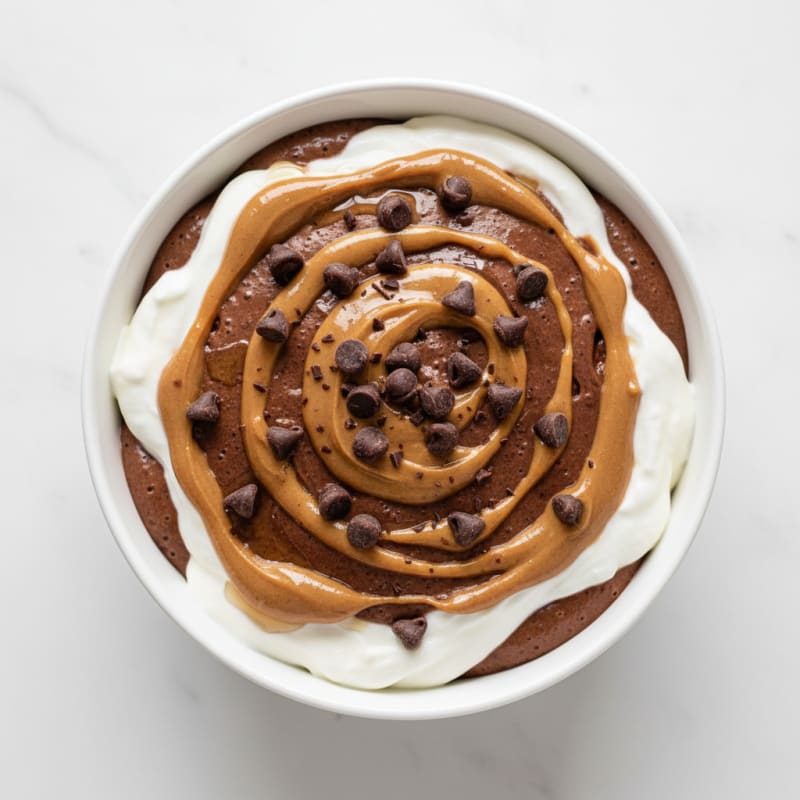 Chocolate Protein Mousse with Silky Peanut Butter Swirl