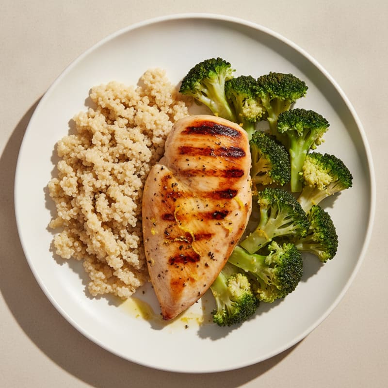 Grilled Chicken Breast with Quinoa and Steamed Broccoli