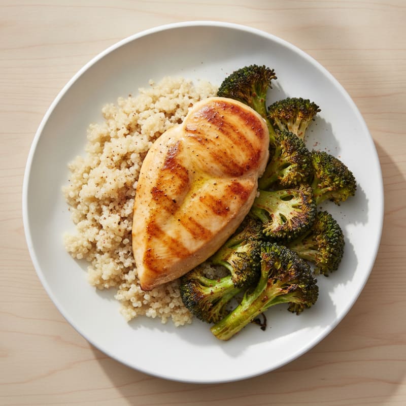 Seared Chicken Breast with Quinoa and Roasted Broccoli