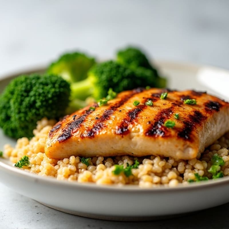 Grilled Chicken Breast with Steamed Broccoli and Quinoa