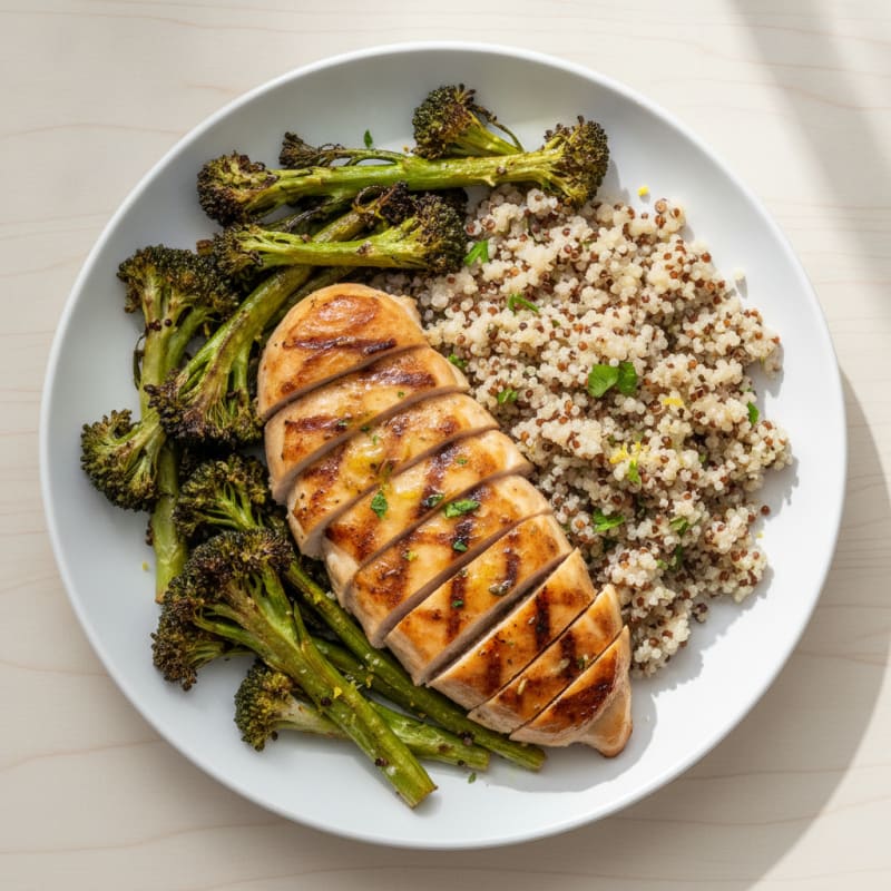 Grilled Chicken Breast with Quinoa and Roasted Broccoli