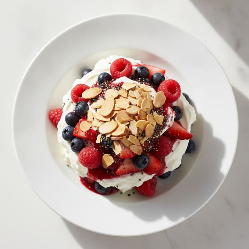 Greek Yogurt Protein Parfait with Mixed Berries and Almonds