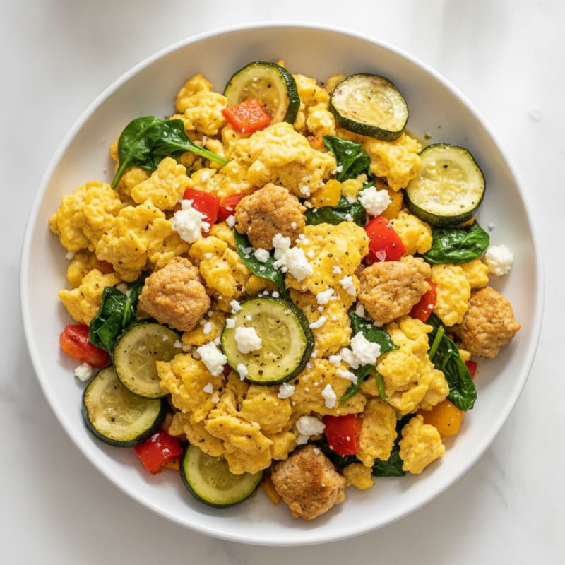 Hearty Scrambled Eggs with Roasted Vegetables