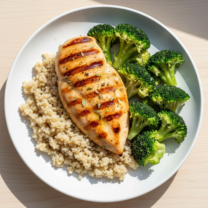 Grilled Chicken Breast with Quinoa and Steamed Broccoli