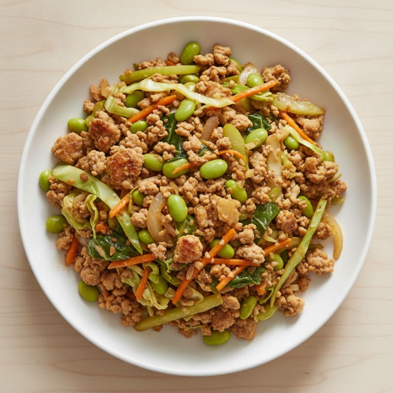 Turkey and Edamame Stir-Fry with Cabbage