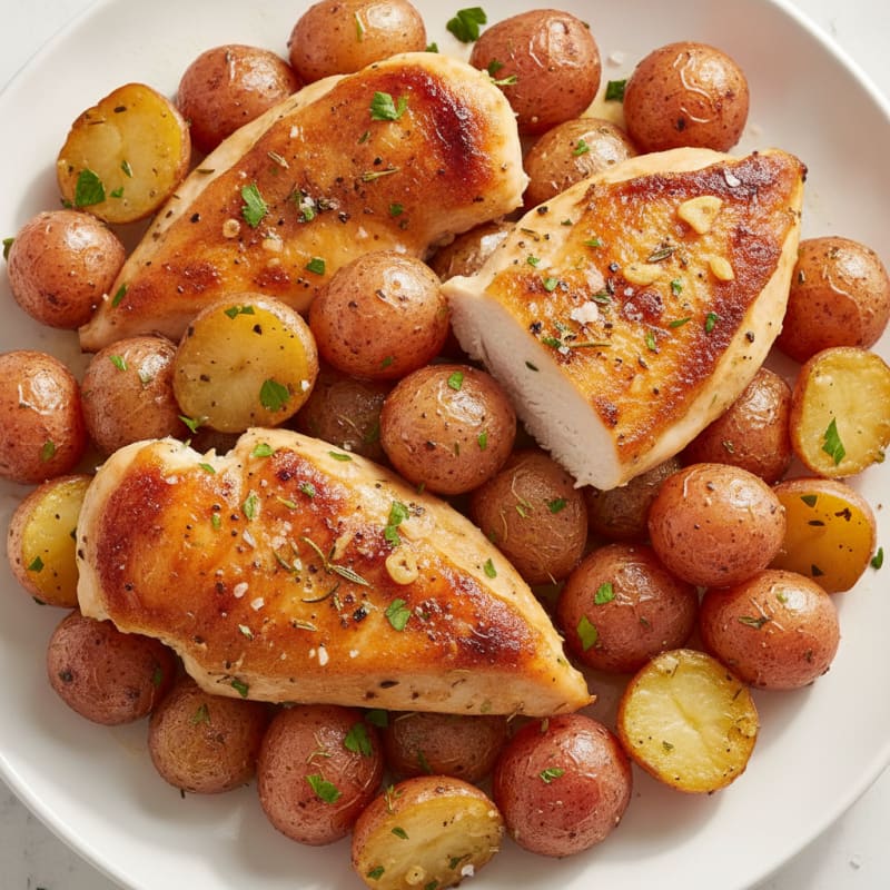 Garlic Herb Roasted Baby Red Potatoes and Chicken