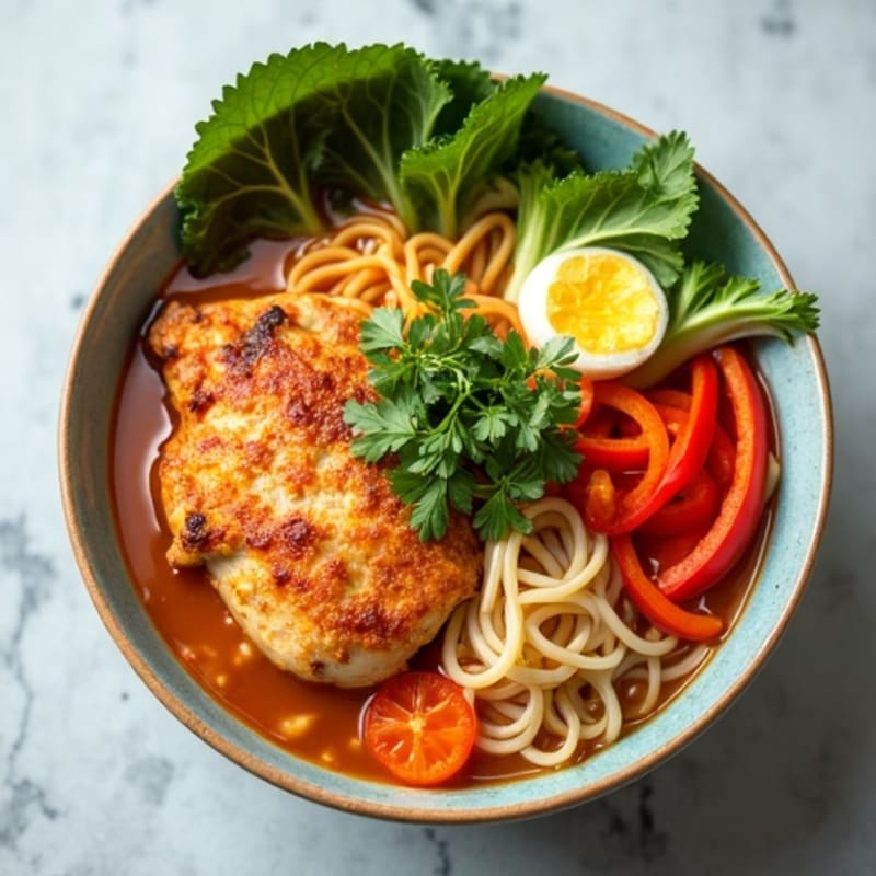 Spicy Sriracha Chicken Ramen with Fresh Vegetables
