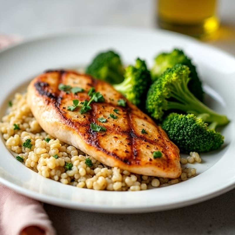 Grilled Chicken Breast with Quinoa and Roasted Broccoli