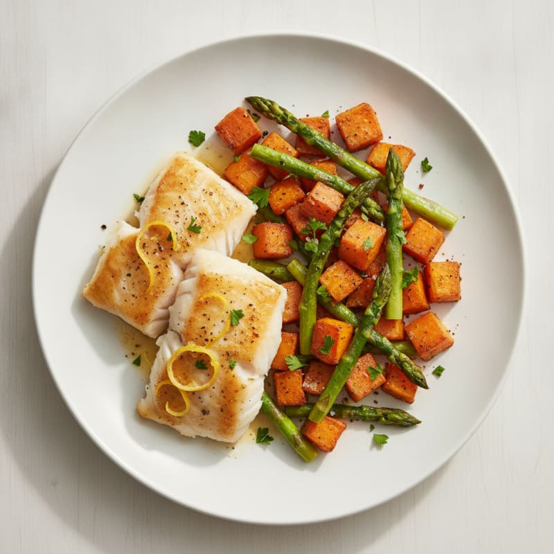 Baked Cod with Roasted Sweet Potatoes