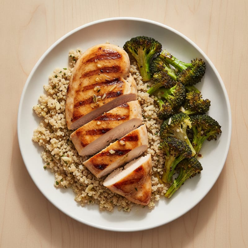 Grilled Chicken Breast with Quinoa and Roasted Broccoli