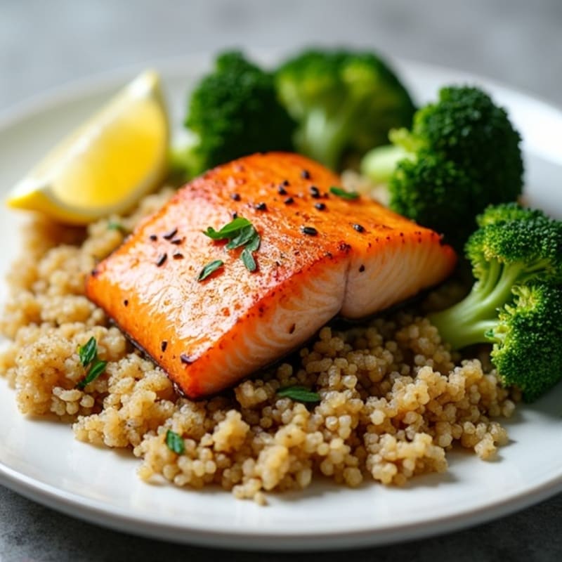 Seared Salmon with Roasted Broccoli and Quinoa