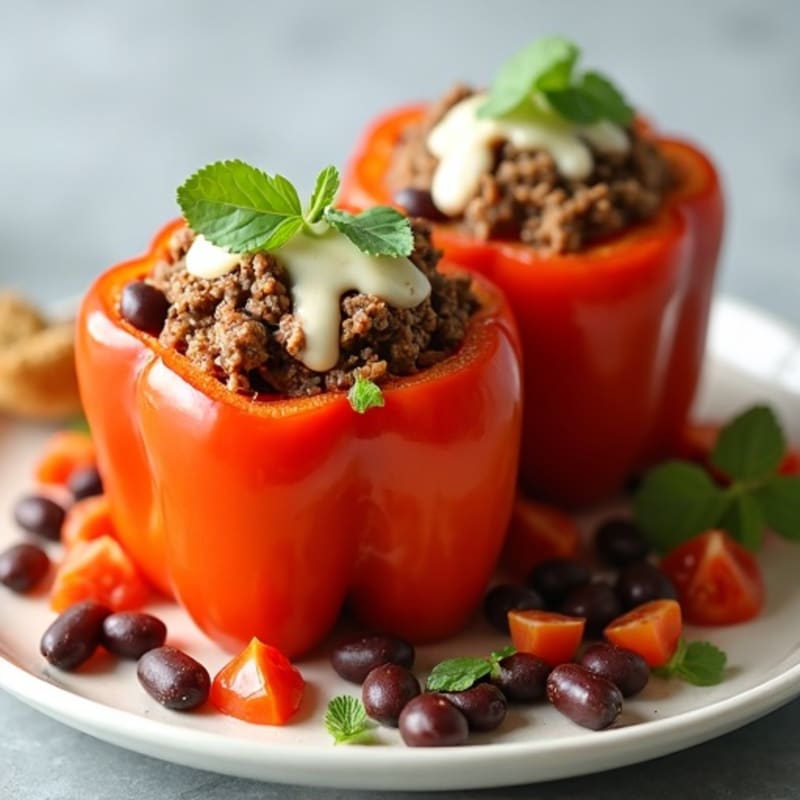 Hearty Beef and Bean Stuffed Bell Peppers with Creamy Sauce
