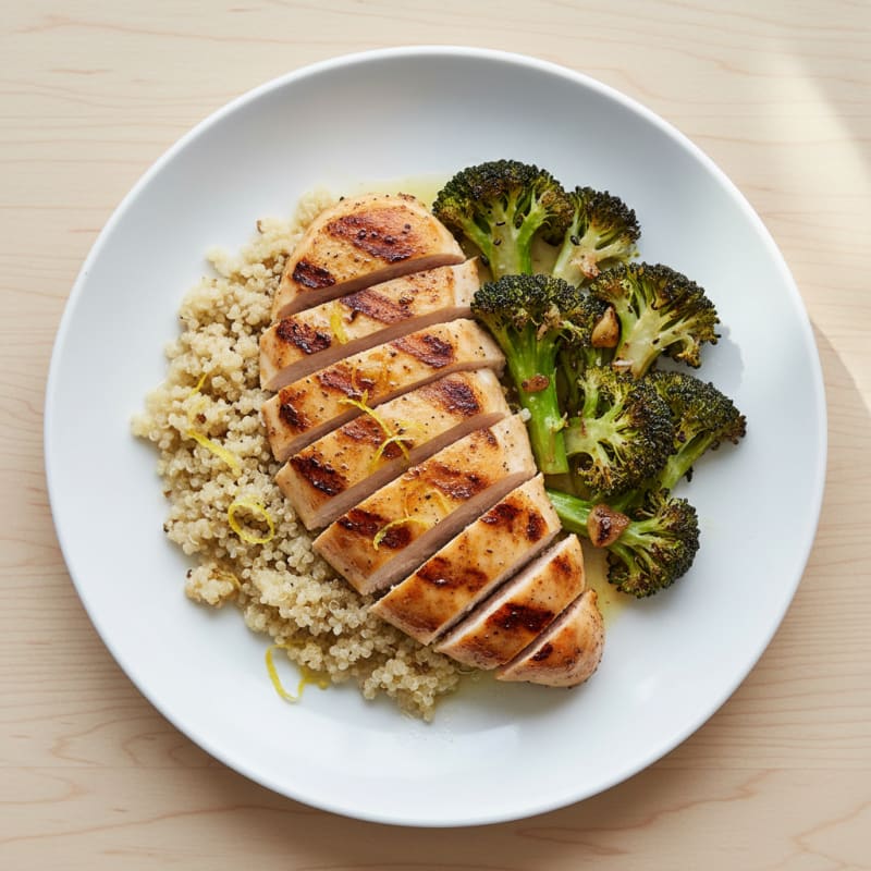 Grilled Chicken Breast with Quinoa and Roasted Broccoli