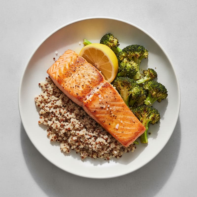 Seared Salmon with Roasted Broccoli and Quinoa
