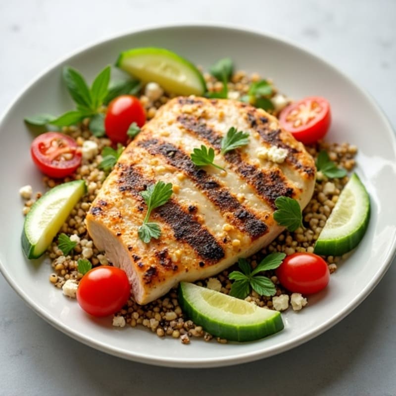 Grilled Chicken Cucumber Quinoa Salad with Lemon Vinaigrette