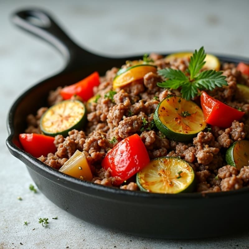 Herb-Seasoned Lean Ground Beef Skillet with Roasted Vegetables