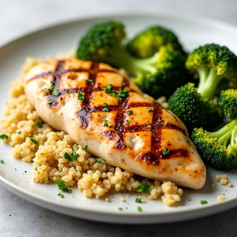Grilled Chicken Breast with Quinoa and Roasted Broccoli