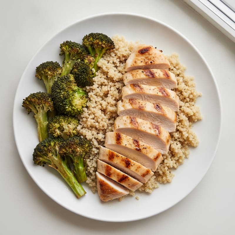 Grilled Chicken Breast with Quinoa and Roasted Broccoli