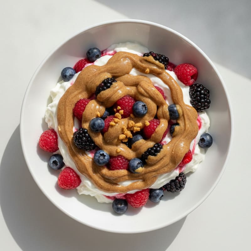 Greek Yogurt Protein Parfait with Mixed Berries and Almond Butter