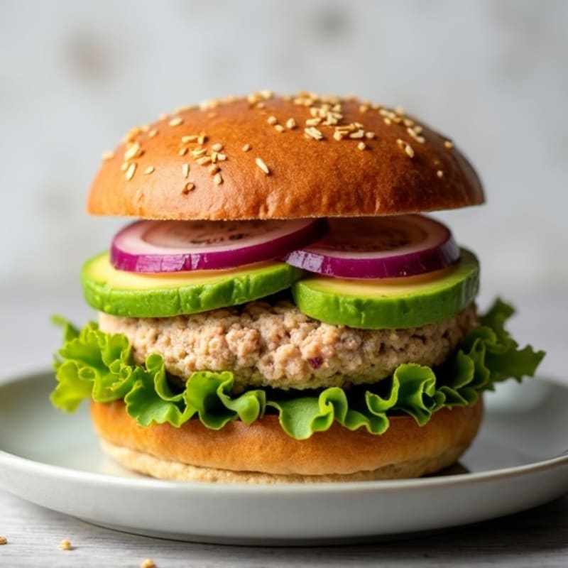 Juicy Lean Turkey Burger with Fresh Avocado and Crisp Red Onion