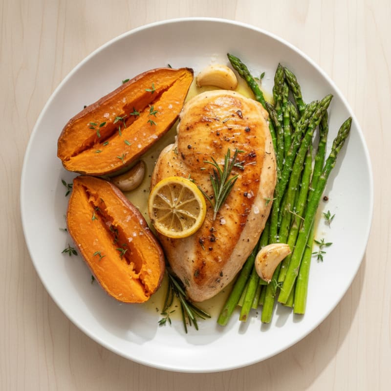 Lemon Herb Roasted Chicken with Asparagus