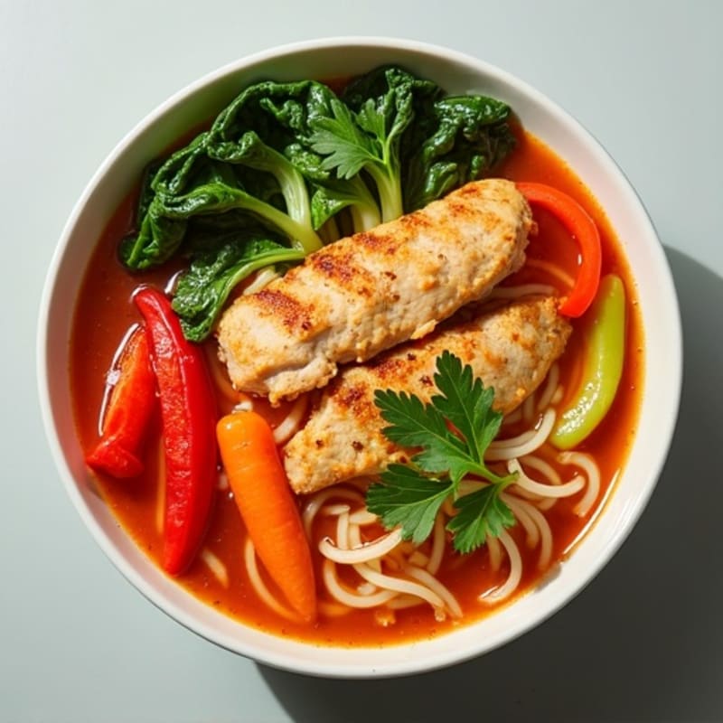 Spicy Sriracha Chicken & Veggie Noodle Soup