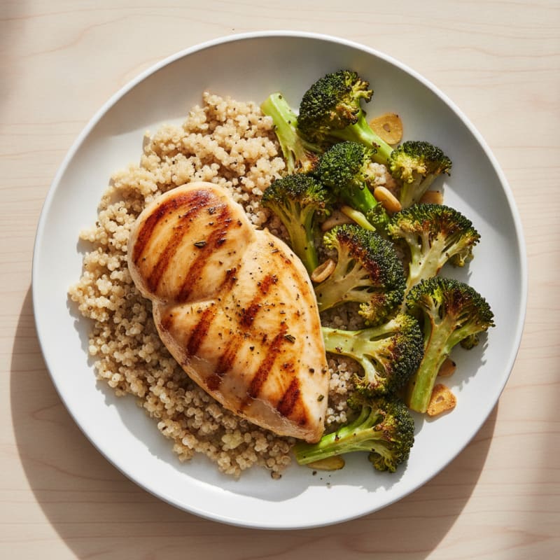 Grilled Chicken Breast with Quinoa and Roasted Broccoli