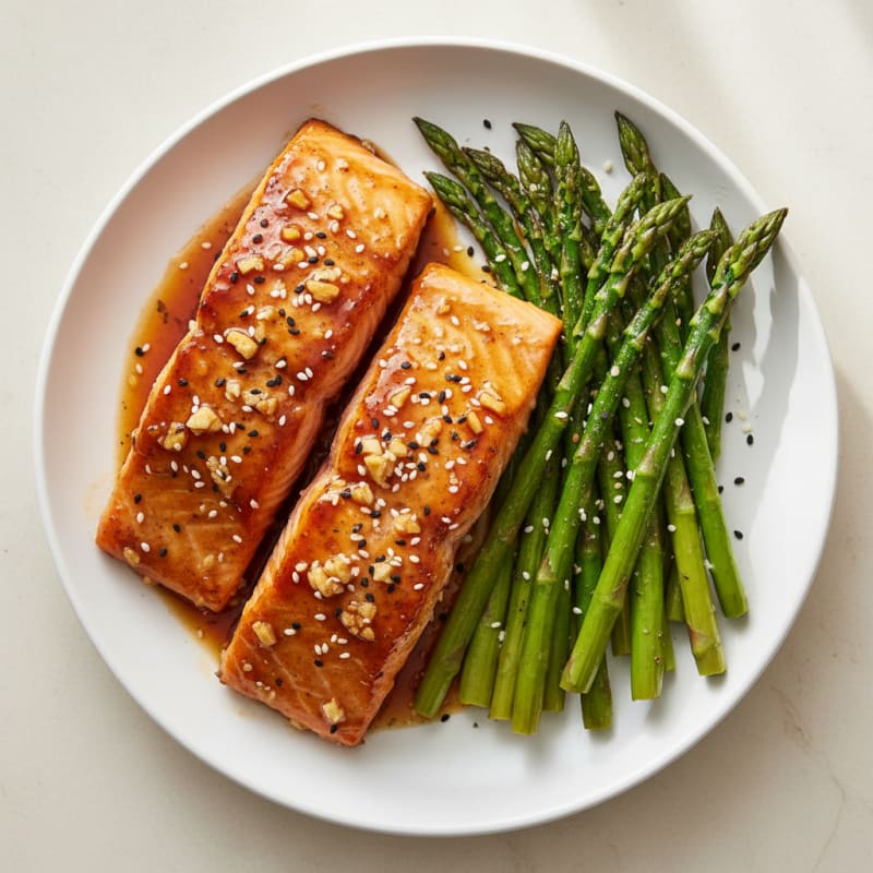 Golden Teriyaki Glazed Salmon with Roasted Asparagus