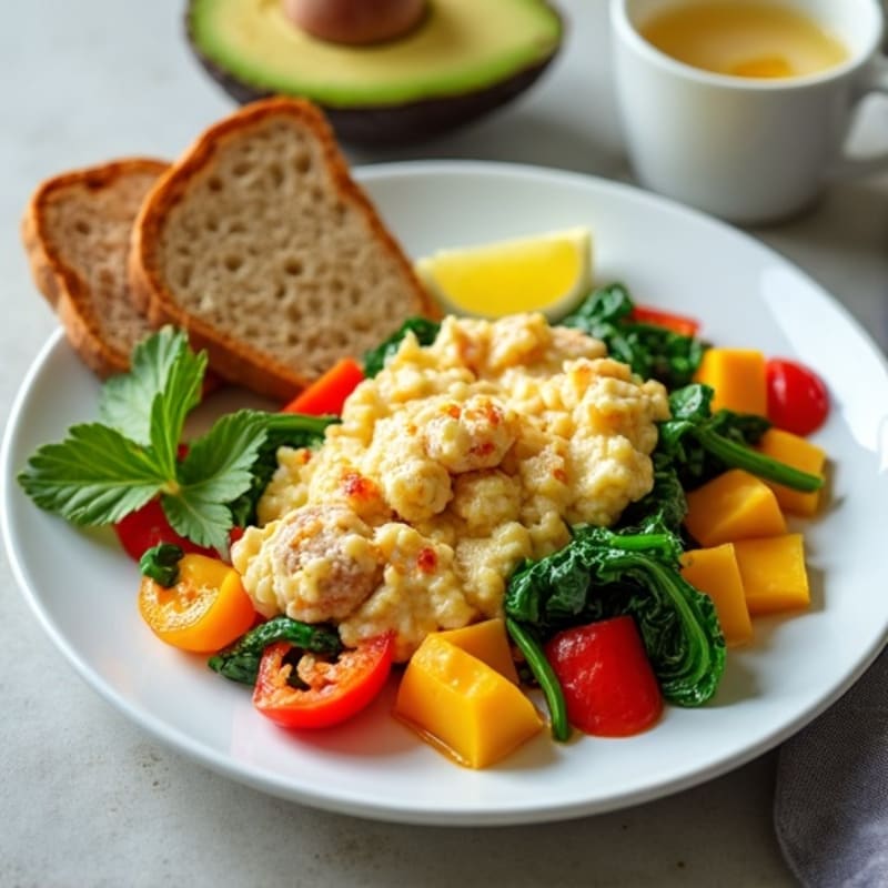 Egg White and Turkey Sausage Scramble with Spinach and Peppers