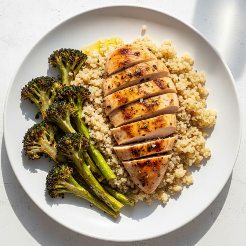 Grilled Chicken Breast with Quinoa and Roasted Broccoli