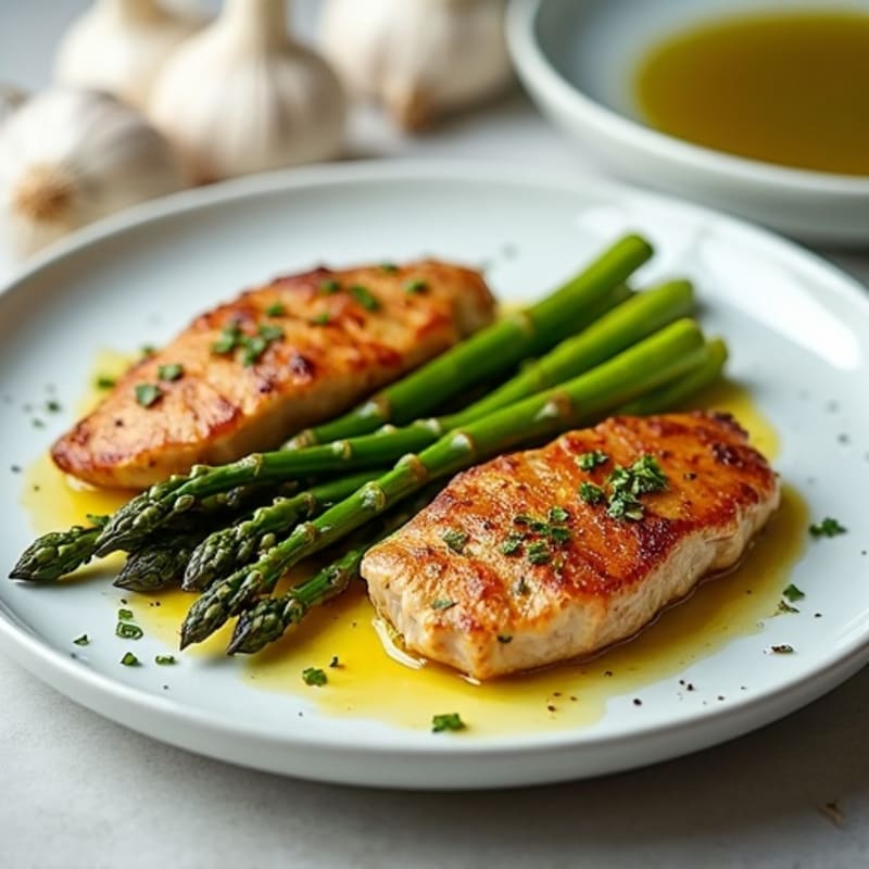 Pan-Seared Chicken Liver with Garlic Asparagus