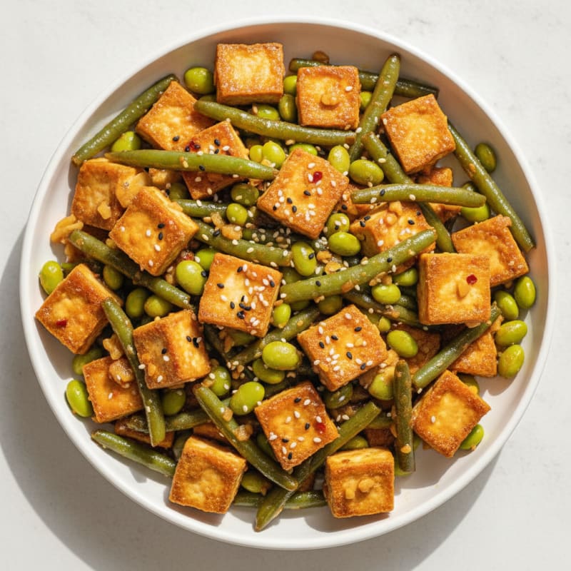 Garlic-Ginger Tofu and Green Bean Stir-Fry