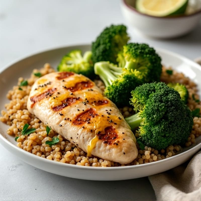 Grilled Chicken Breast with Quinoa and Roasted Broccoli