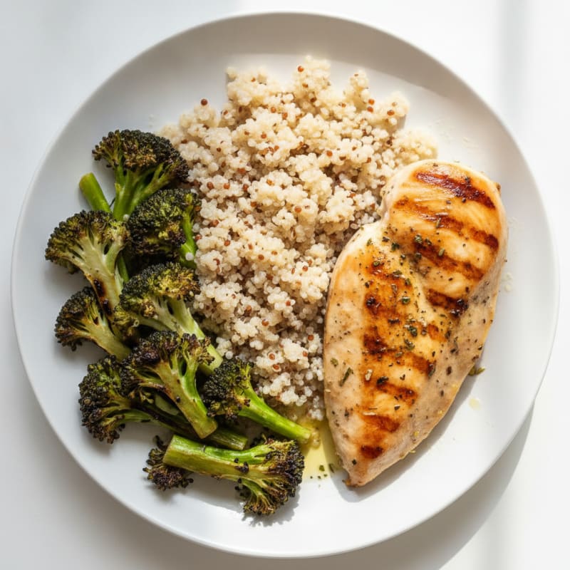 Grilled Chicken Breast with Quinoa and Roasted Broccoli