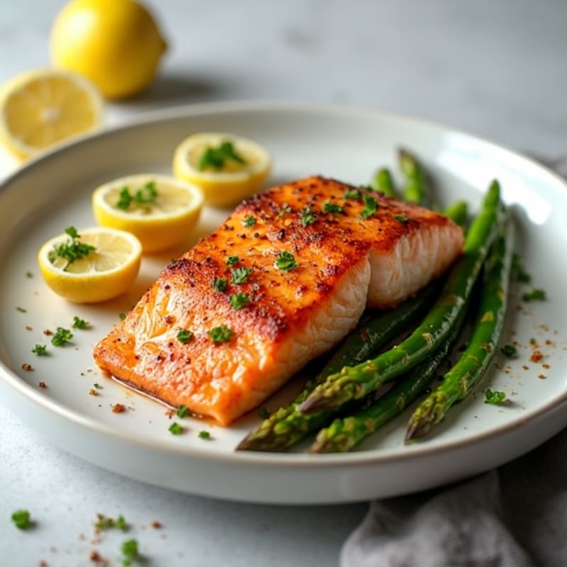 Crispy Pan-Seared Salmon with Roasted Asparagus