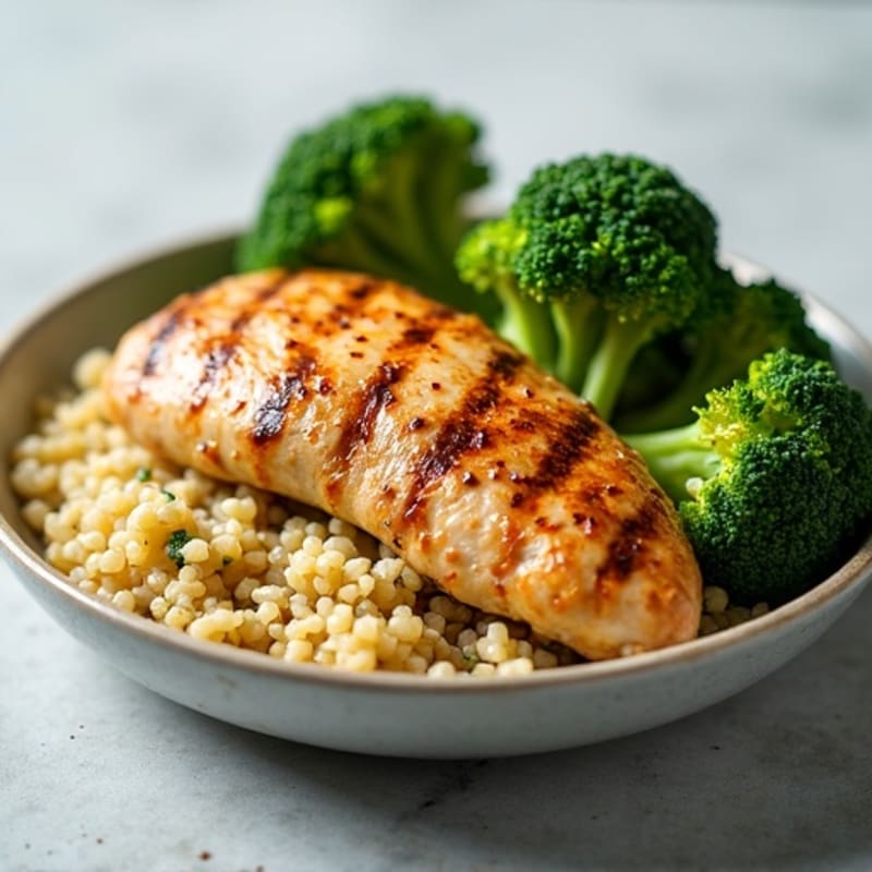 Grilled Chicken Breast with Quinoa and Steamed Broccoli