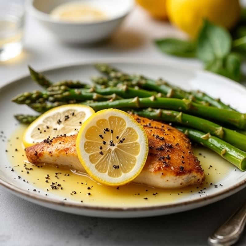 Lemon Garlic Pan-Seared Chicken with Roasted Asparagus