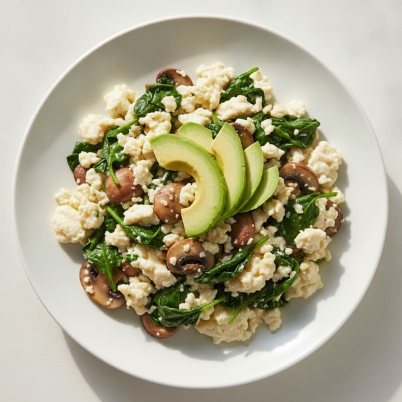 Egg White Veggie Scramble with Spinach and Mushrooms